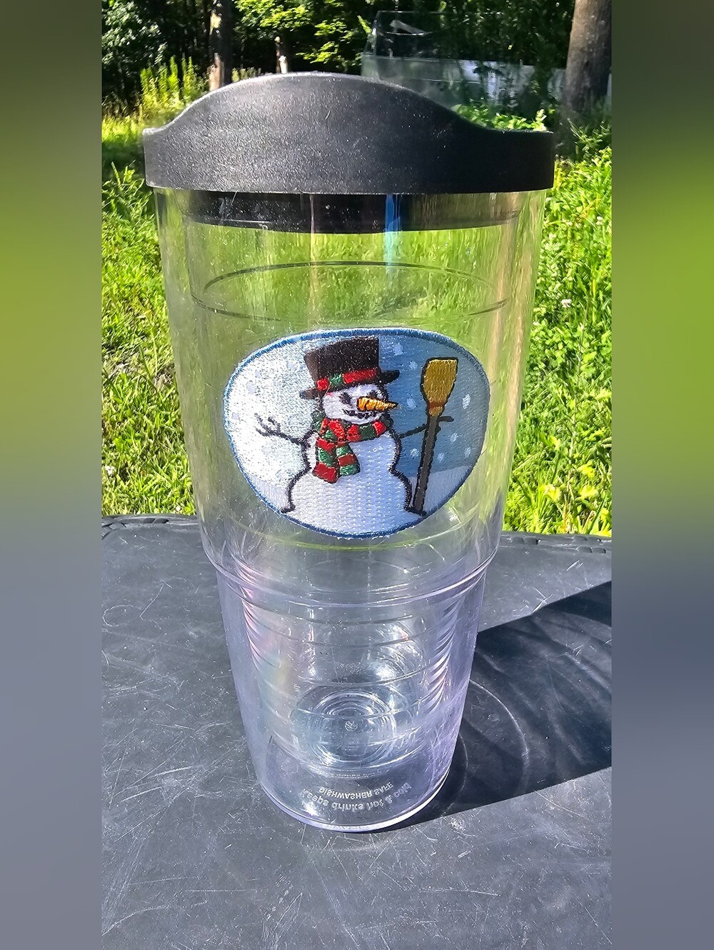 Tervis Clear Tumbler with Snowman Patch, Black Lid, 24 Ounce